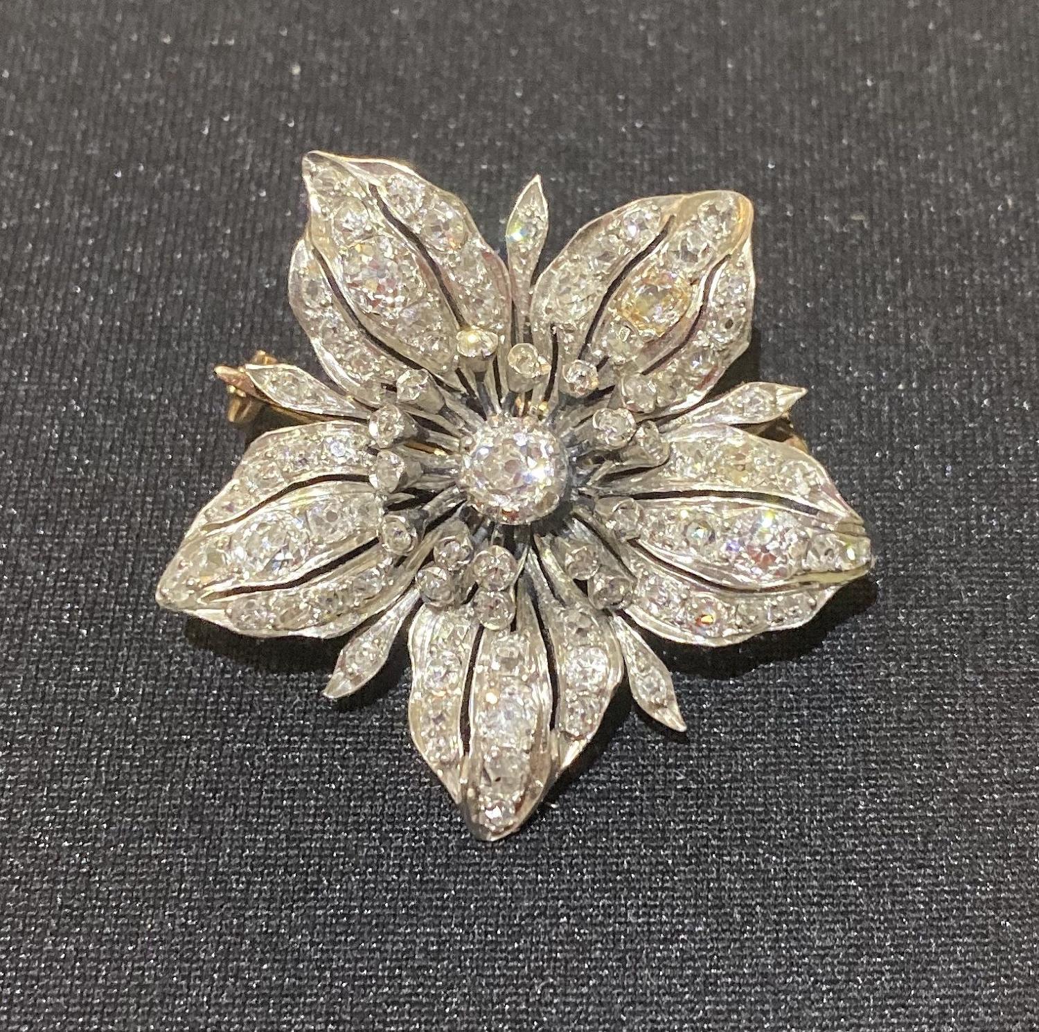 Victorian Diamond Flower Brooch.