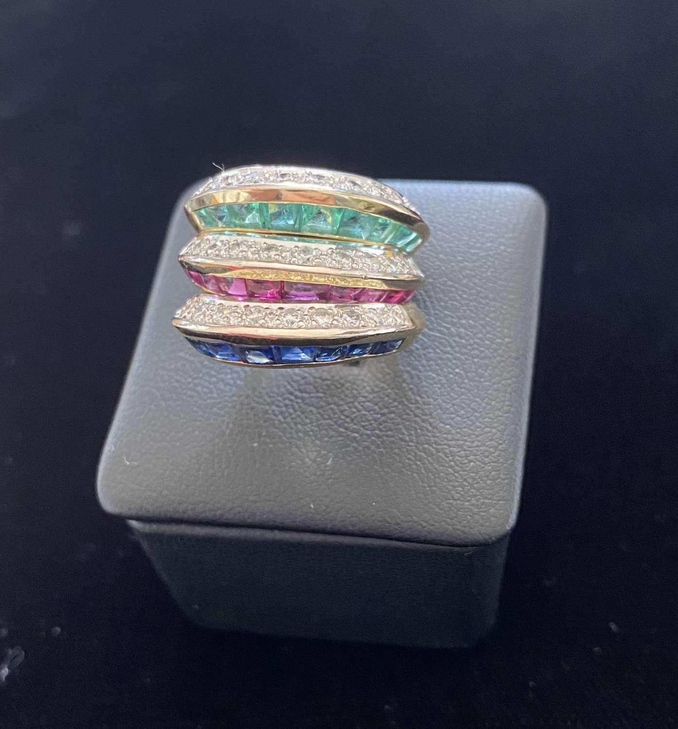 Diamond Ruby Sapphire & Emerald Ring Set