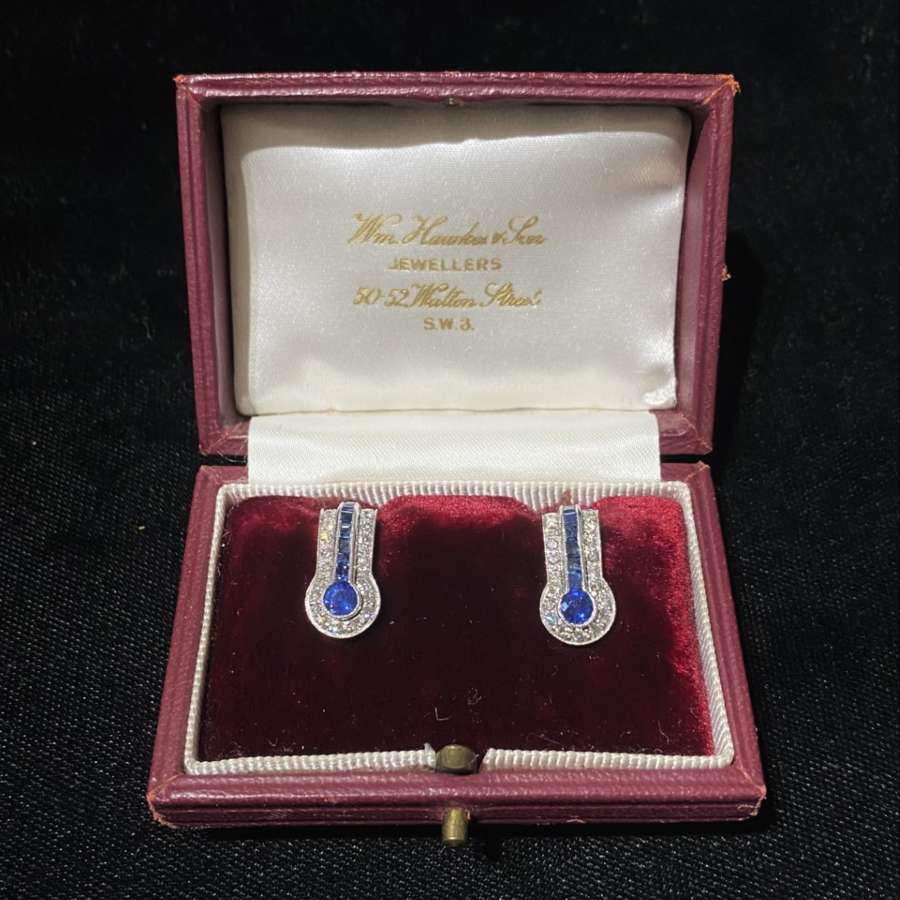 Art Deco Diamond & Sapphire Earrings