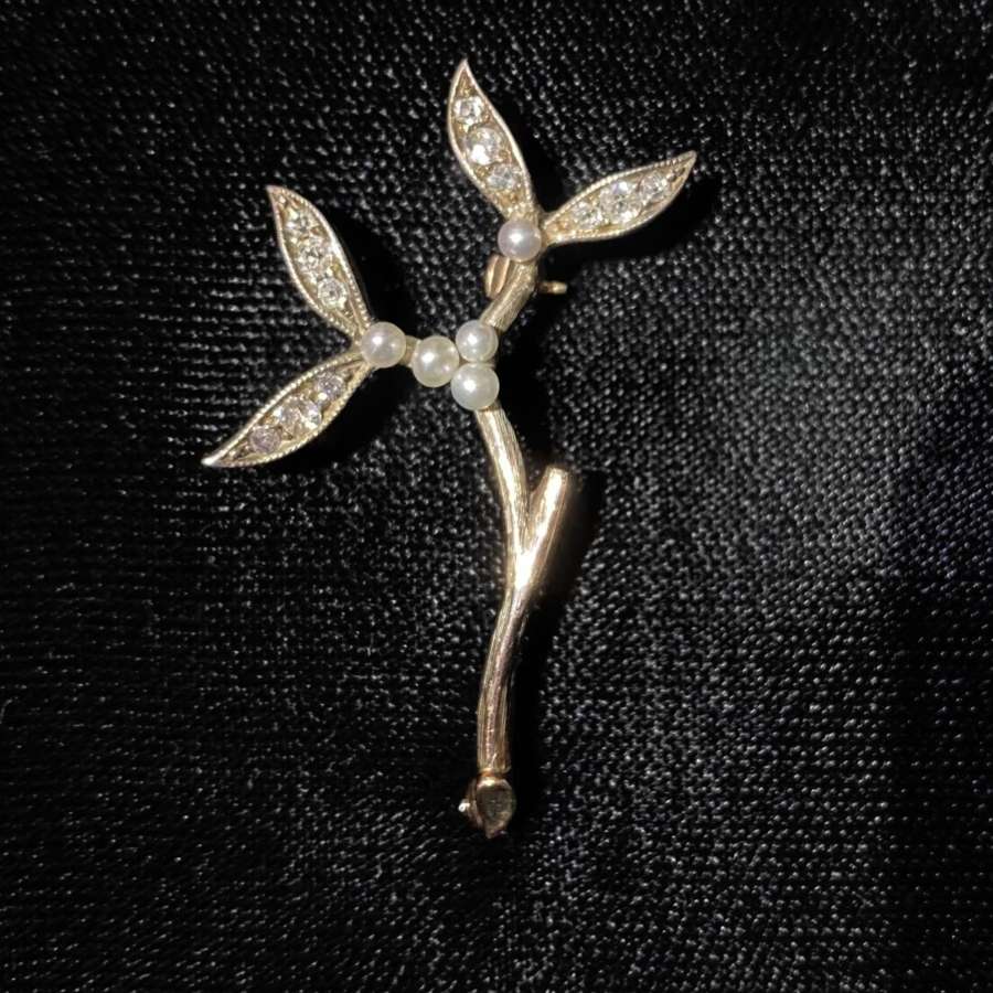 Diamond Mistletoe Brooch