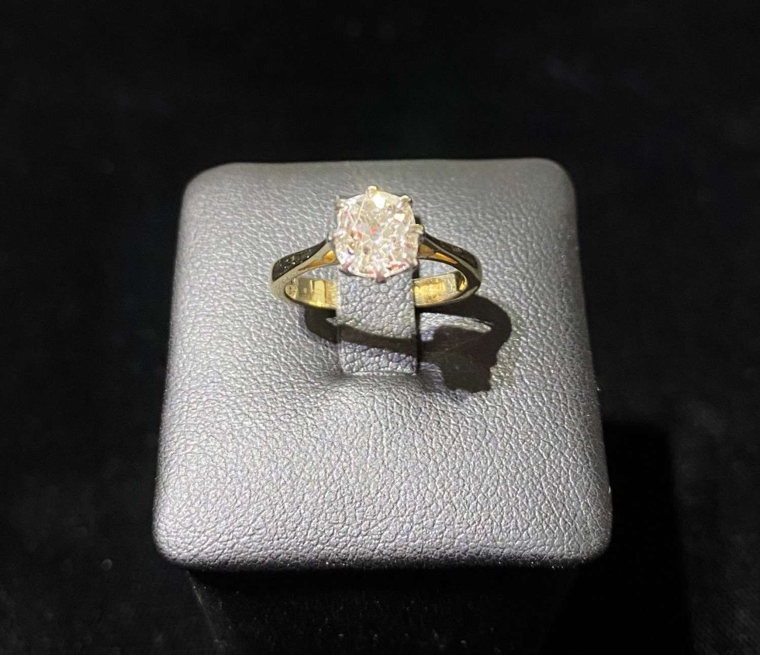 Mine Cut Diamond Solitaire Ring